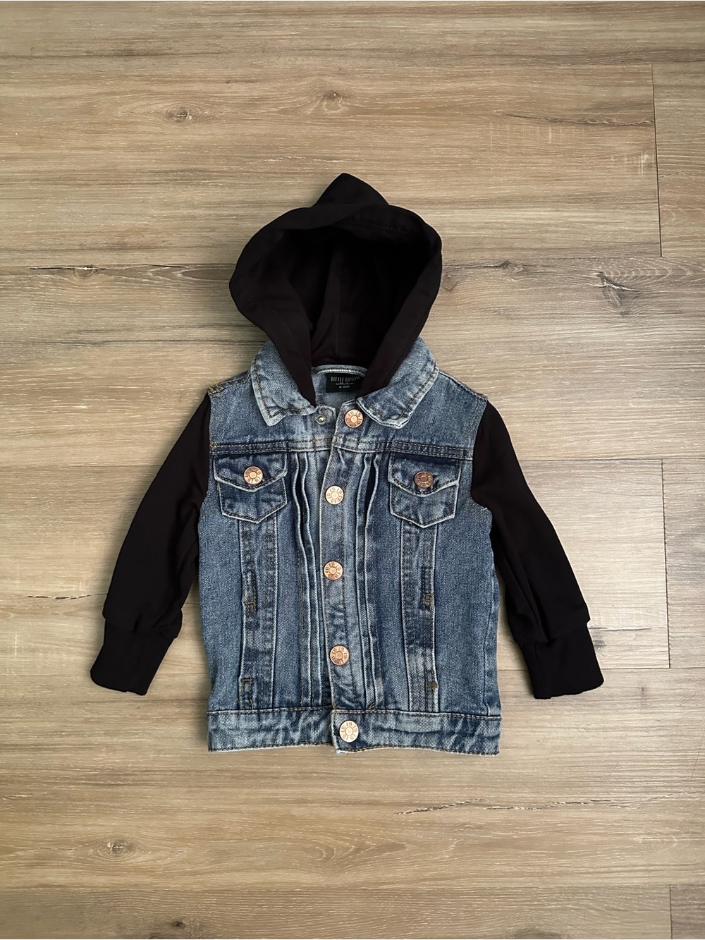 Little Bipsy Hooded Denim Jean Jacket Black Sleeves 6–12M